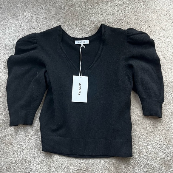 Frame 100% Cashmere Puffed Sleeve Sweater, V Neck - Picture 7 of 9